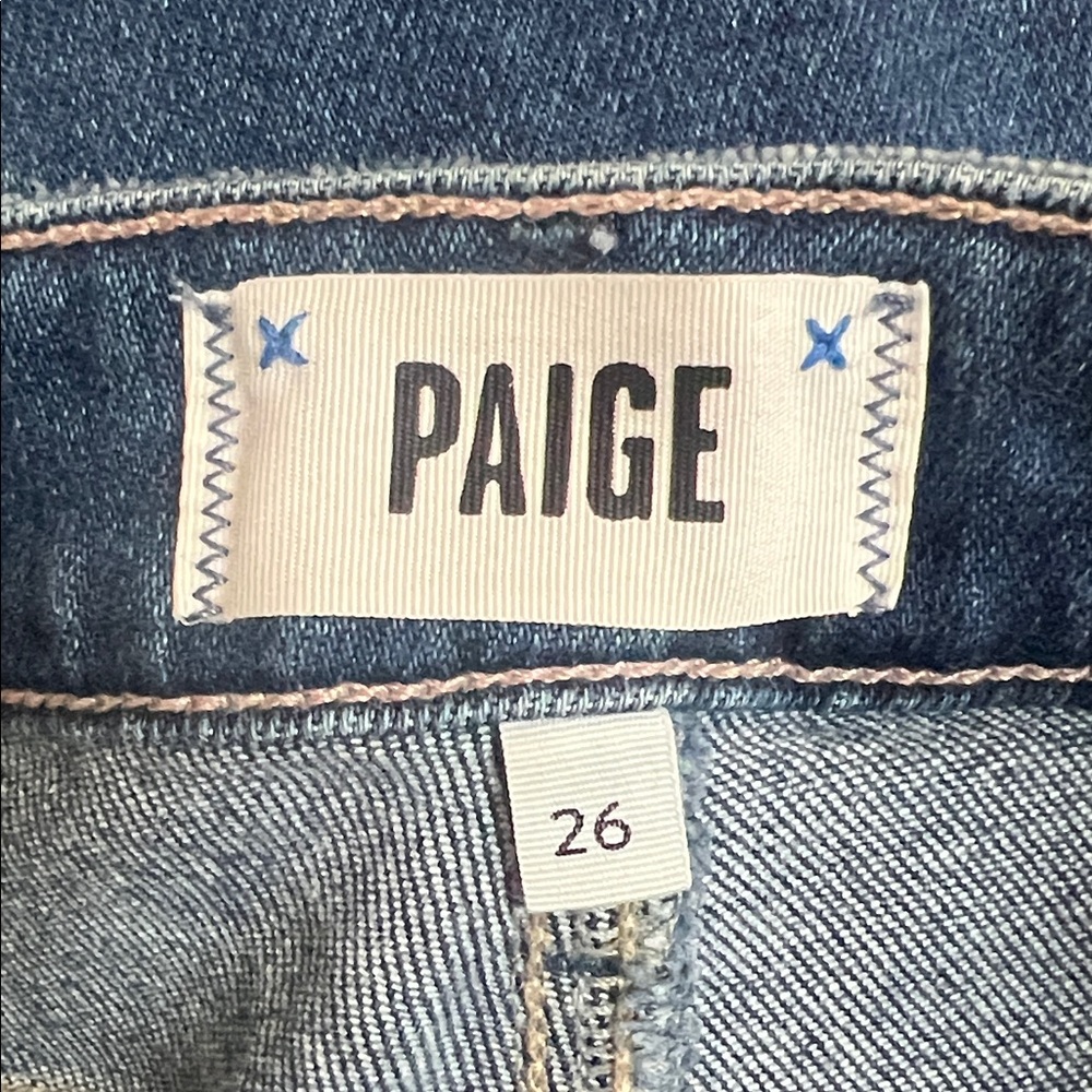 PAIGE High Rise Button-Fly Jeans in Dark Blue - Picture 2 of 14